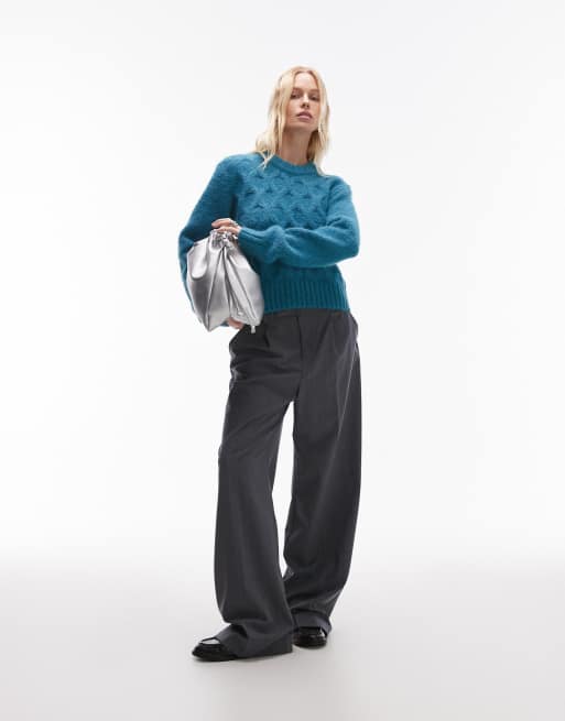 Topshop – Blågrön, kabelstickad tröja, 2 av 4