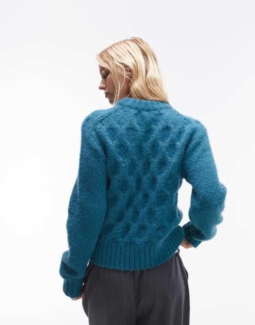 Topshop – Blågrön, kabelstickad tröja, 4 av 4