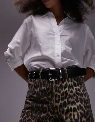 Blair leather belt with silver studs in black