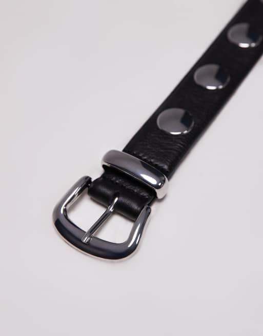 Topshop Blair leather belt with silver studs in black, 3 of 4