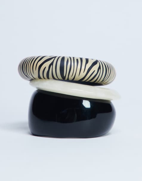 Topshop Blaire 3 pack bangles in black and white zebra - view 1