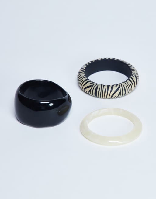 Topshop Blaire 3 pack bangles in black and white zebra