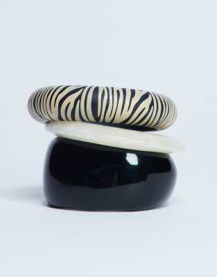 Topshop - Blaire - Lot de 3 bracelets jonc - Noir/blanc/zébrures