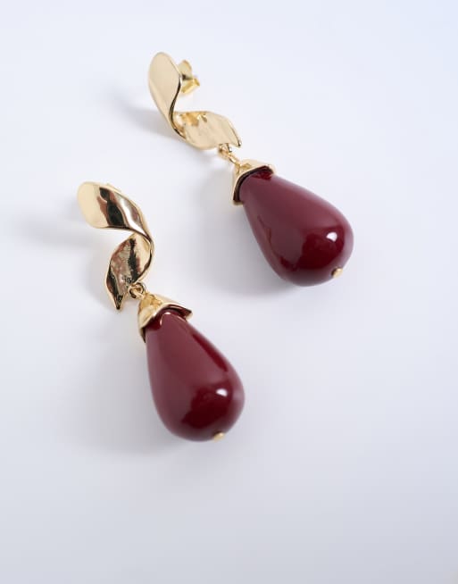Topshop - Blake - Boucles d'oreilles spirale avec pierre - Doré/bordeaux, 2 de 3