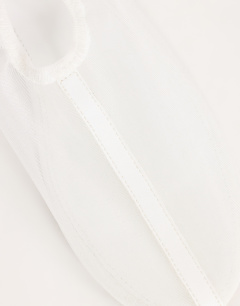 Model wearing Blake mesh ballet flat shoe in off white
