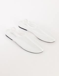 Model wearing Blake mesh ballet flat shoe in off white