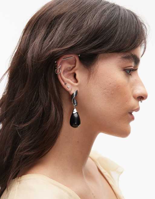 Topshop - Blake - Orecchini a bottone color argento a spirale con pietra