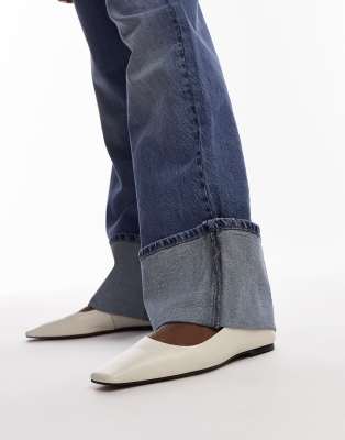 Topshop Topshop Blakely premium leather square toe ballet flats in off white