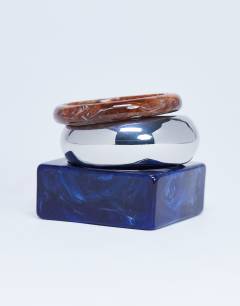 Blanks 3 pack bangles in wood, silver & blue
