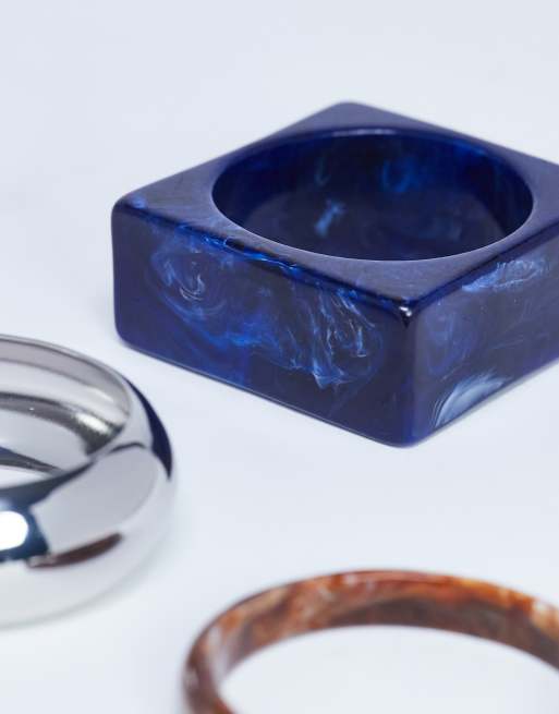 Topshop blanks 3 pack bangles in wood, silver & blue
