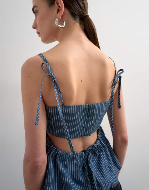 Topshop – Blårandig jeanstopp med smala axelband, 2 av 4