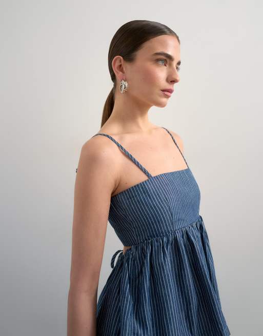 Topshop – Blårandig jeanstopp med smala axelband, 3 av 4