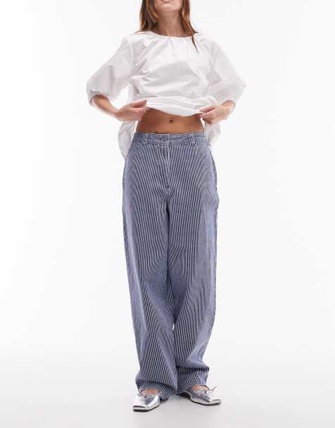 Topshop – Blårandiga, raka byxor - view 1