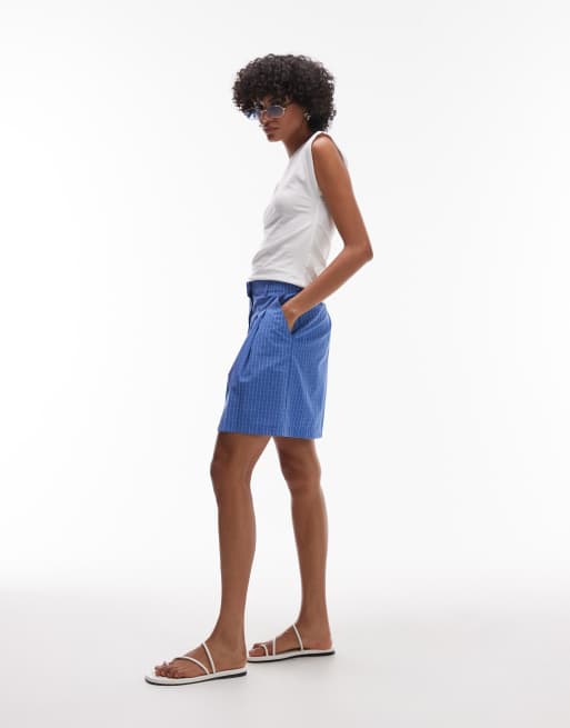 Topshop – Blårutiga, figursydda, långa shorts, del av set, 5 av 5