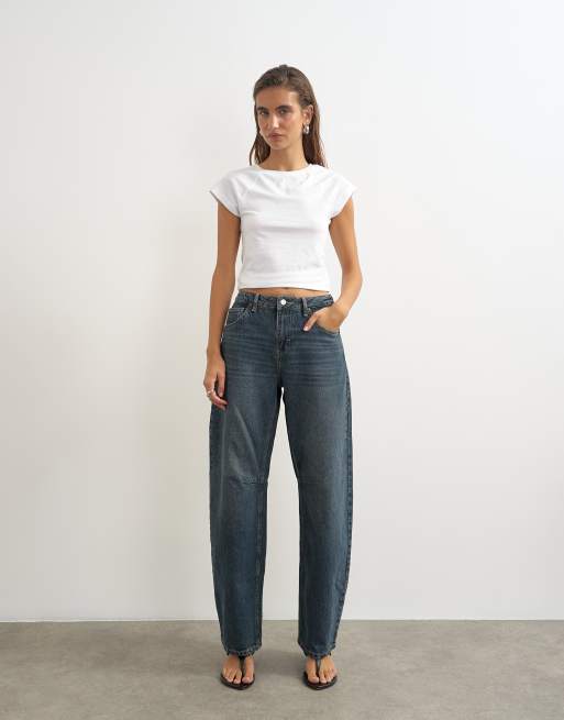 Topshop - Blåsorte jeans med mellemhøj talje og tøndeformede ben