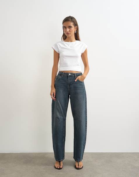 Topshop – Blåsvarta jeans med medelhög midja och barrelben - view 1
