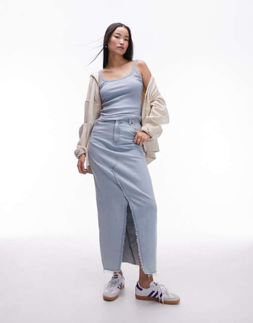 Topshop – Blått, ribbat linne med smala axelband och djup halsringning, 3 av 4