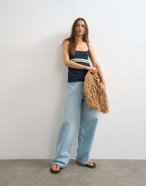 Topshop – Blått, stickat linne med ränder, 2 av 4