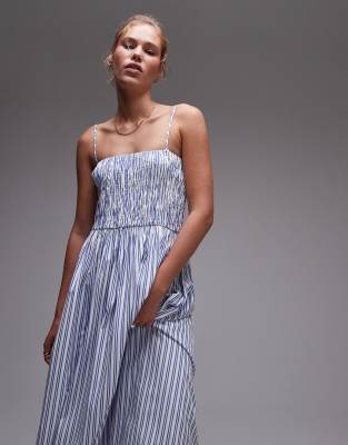 Topshop - Blau gestreiftes Maxikleid aus Popeline