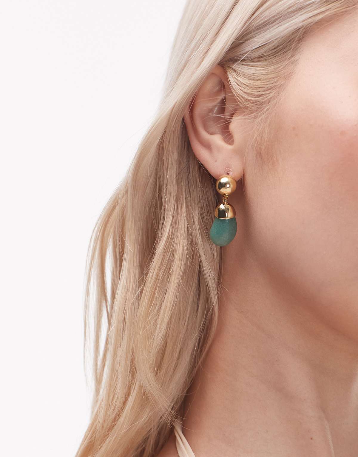 Topshop Blaze stud earrings with drop design in gold and green