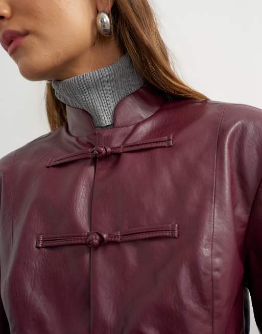 Topshop blazer à fermeture brandebourg en imitation cuir, coloris figue, 3 de 4