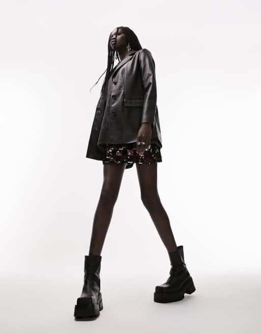 Topshop - Blazer ajusté en similicuir à boutonnage simple - Noir