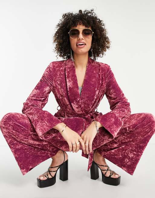 Topshop – Blazer aus Knittersamt in Rosa, 4 von 4