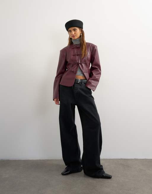 Topshop Blazer aus Kunstleder mit Knebelverschluss in Feige, 2 von 4