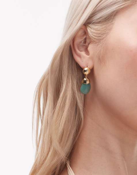 Topshop - Blazer - Boucles d'oreilles avec goutte d'eau - Tons or et vert - view 1