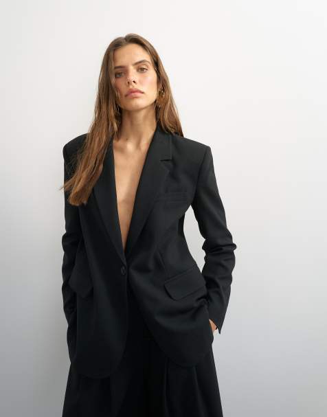 Topshop blazer boyfriend à simple boutonnage noir - view 1