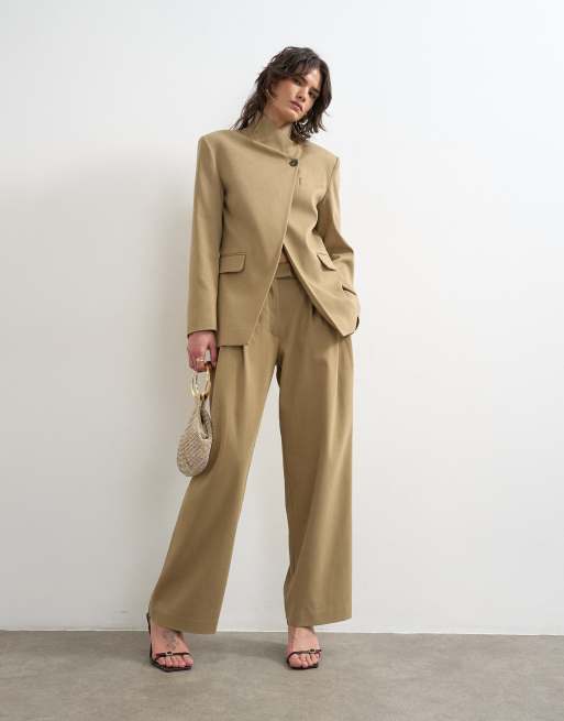 Topshop - Blazer color pietra con collo a imbuto