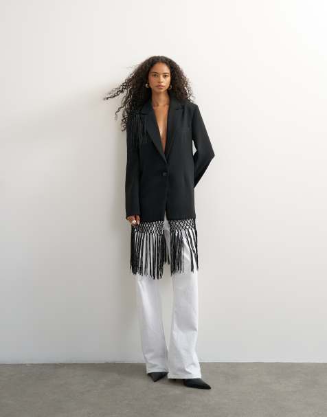 Topshop blazer con dettagli con frange nero - view 1
