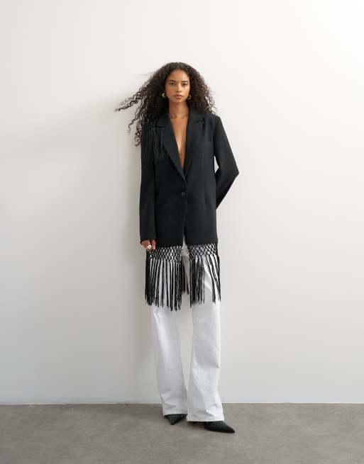 Topshop blazer con dettagli con frange nero