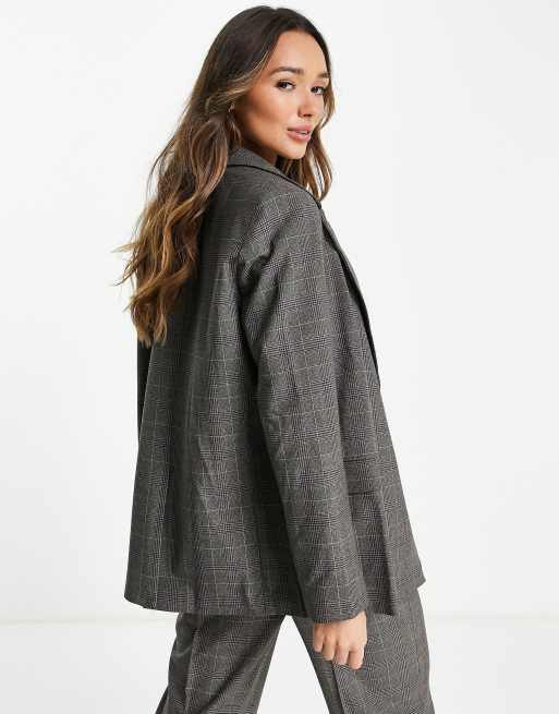 Topshop - Blazer croisé à double boutonnage et imprimé carreaux - Marron, 2 de 4