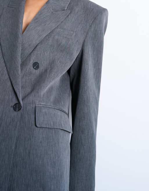 Topshop - Blazer da abito oversize doppiopetto in tessuto tonic grigio anni '80, 3 di 4
