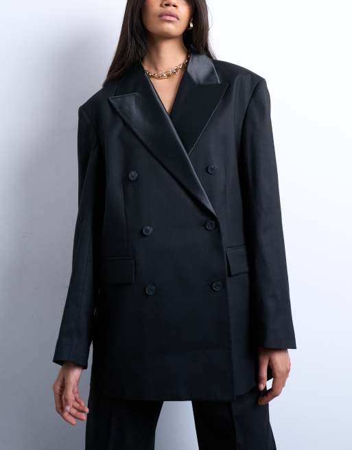Topshop - Blazer de smoking croisé avec 6 boutons à l'avant - Noir