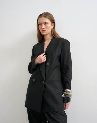 Topshop - Blazer décontracté en lin - Noir