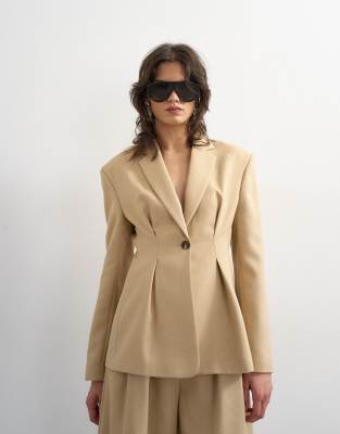 Blazer d'ensemble à taille ultra cintrée - Beige-Vert 34