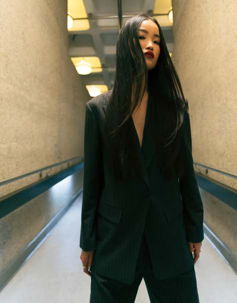 Topshop - Blazer d'ensemble ajusté coupe dad à fines rayures - Gris - view 1