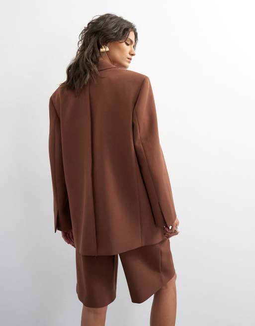 Topshop - Blazer d'ensemble ample oversize à empiècement - Marron, 2 de 4