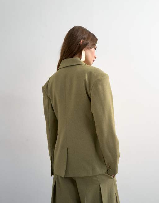 Topshop - Blazer d'ensemble cintré à épaulettes - Taupe, 3 de 4
