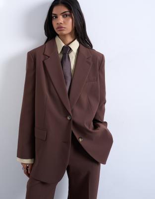 Blazer d'ensemble coupe décontractée à 2 boutons - Chocolat-Brown 32