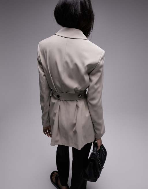 Topshop Blazer d ensemble long avec ceinture Taupe ASOS