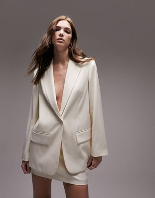 Topshop co-ord tailored straight fitted blazer in ivory - ASOS Price Checker