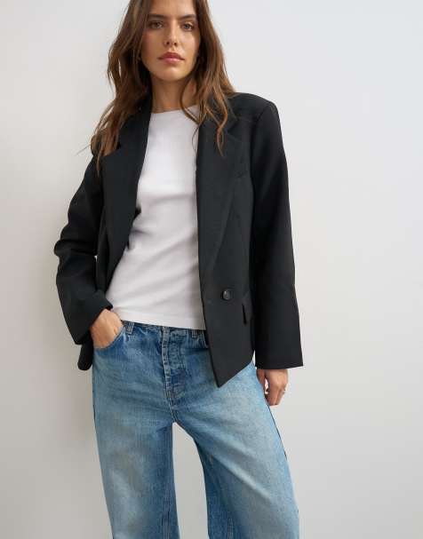 Topshop - Blazer en broek met geplooide voorkant en wijde pijpen in zwart - view 1