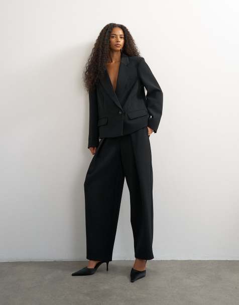 Topshop Blazer & Front Pleat Wide Leg Trouser In Black. - view 1