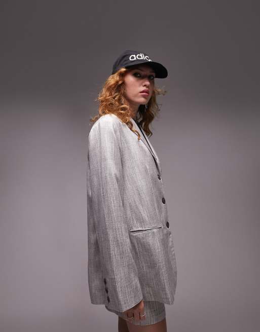 Topshop - Blazer grandad super oversize grigio chiaro in coordinato