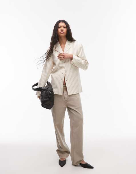 Topshop blazer in cream stripe - view 1