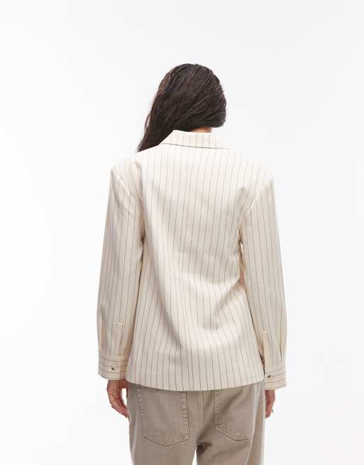 Topshop blazer in cream stripe, 3 of 4