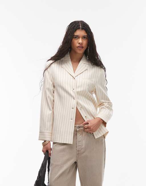 Topshop blazer in cream stripe, 4 of 4